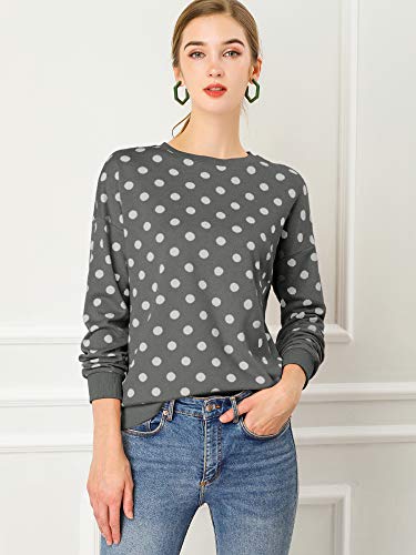 Allegra K Women's Winter Fall Casual Pullover Crewneck Long Sleeve Polka Dots Sweatshirt Sweater3