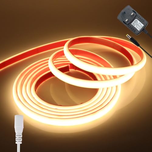 KAFULA 12V COB LED neon Light Strip self-Adhesive [2m, Natural White 4000K], IP68 Waterproof Flexible, 320 LEDs/m Super Bright FCOB LED Fairy Light CRI90+, can be Cut Every 5cm, Home Decoration