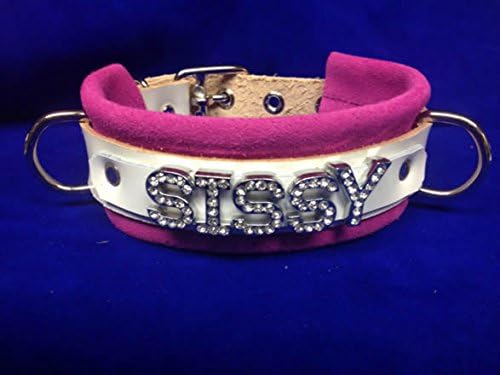 Pink Leather Sissy Suede Fashion Collar with Crystal Letters & Leash