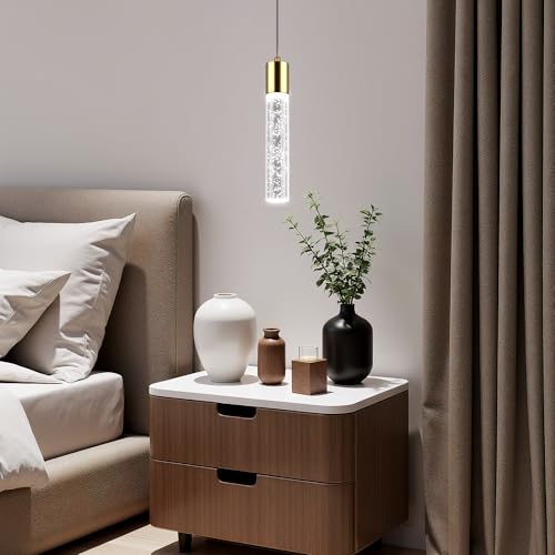 Esfos Pendant Lights Kitchen Island, 6500K Modern Kitchen Island Lights Brushed Gold, 3 Pack Ceiling Lighting Fixtures with Crystal Bubble, Integrated LED Hanging Light for Dining Room Restaurant by Esfos - Used condition - Image 9