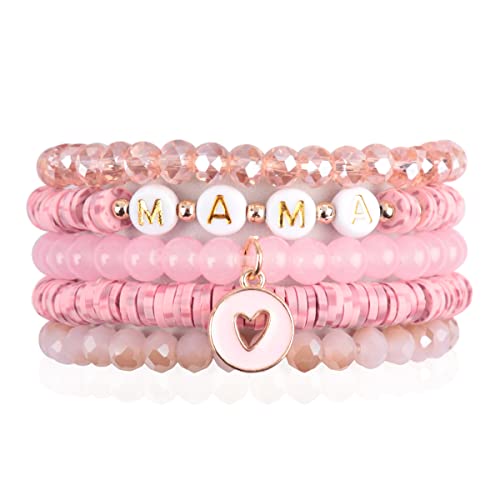 Image of RIAH FASHION Inspirational Multi Layer Bead Stacking Strand Stretch Statement Bracelets - Religious Message, Boho Wood Slip-on Cuff Christian Prayer Bangle Set