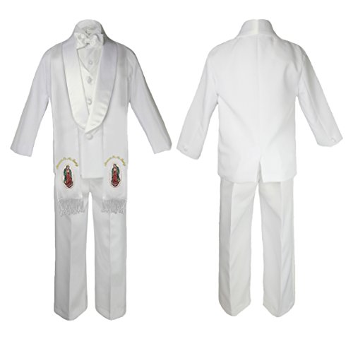 Image of Baby Boy Communion Shawl Lapel Jacket Suit Gold Guadalupe on Stole SM-20