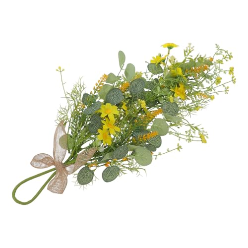 Guirnalda amarilla de eucalipto artificial en forma de lágrima para mesas de interior 2