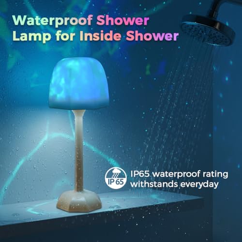 Image of RICHMYC Waterproof Shower Lamp with Remote, 16 Colors Ocean Wave Projector Lamp for Bathroom, Cordless Rechargeable Night Light, Ambient Mood Lighting for Inside Shower, Bathtub, Spa