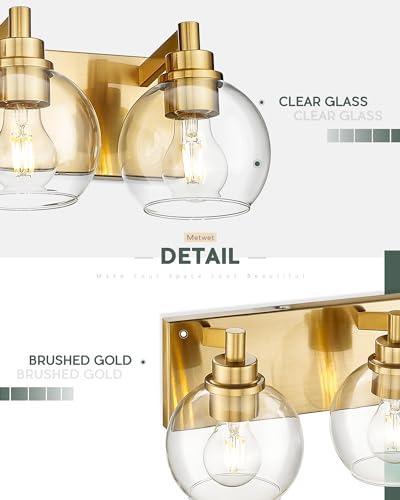 Image of Bathroom Light Fixtures, 4 Light Brushed Gold Vanity Light, 26 Inch Modern Wall Sconces with Globe Clear Glass Shade, Vanity Lighting Fixtures Over Mirror, VL195-BG-CL-4