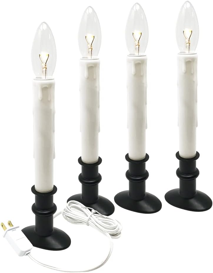 612 VermontElectric LED Window Candle with Clear Bulb, Automatic Timer, Metal Slimline Base, Antique Bronze, VT-9133-OW-R4 (Matte Onyx, Pack of 4)