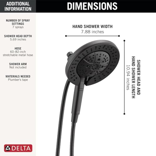 Delta Faucet 7-Setting In2ition 2-in-1 Dual Shower Head with ProClean Spray, Hose, 2.5 GPM