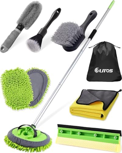 8Pcs Car Wash Kit, 62’’ Car Wash Brush with Long Handle, Microfib...