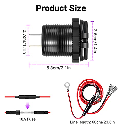 56W Usb C Car Charger Socket, Ouffun Aluminum Metal 12V/24V Multiple Usb Outlet Pd 20W Usb-C And Dual Qc3.0 Ports With Power Switch Car Usb Port 12V Socket For Car Rv Boat Marine Truck Golf Motorcycle #TOP6