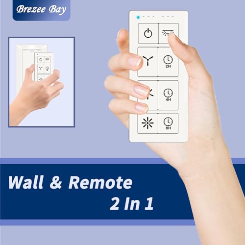Image of Ceiling Fan Remote Control Kit & Dimmer Wall Switch | 3-Speed Fan & Light Dimmer, 2 /4 /8h Timer For Auto-Off, No In-Wall Wiring, for Hampton Bay Hunter Harbor Breeze Ceiling Fans
