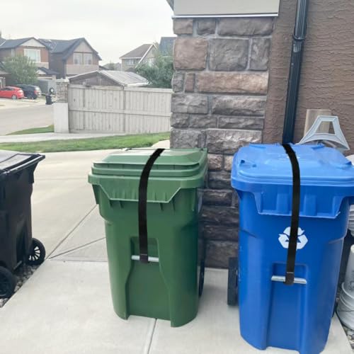 Image of 2 Pieces Trash Can Locks for Animals, Adjustable Trash Can Lid Strap Raccoon Bear Proof Trash Can Lock Trash Can Lid Elastic Security Strap with Metal Claw for Outdoor Garbage Can