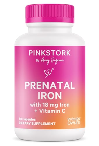 Pink Stork Prenatal Iron Supplement for Women - 18 mg Non-Constipating Iron & Vitamin C for Pregnancy