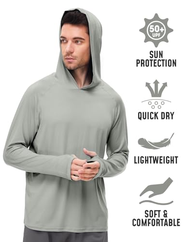 Jumgear Mens Hoodies Rash Guard Long Sleeve T Shirts Fishing Sun Uv Rash Guard Upf 50 Athletic Outdoor Clothing Workout Activewear Dri Fit Breathable Spf Shirt For Hiking White Gray Xl thumb #1