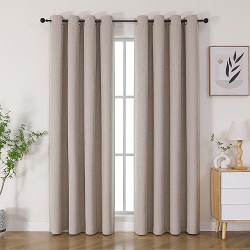 Image of Joydeco 100% Blackout Curtains 84 Inch Length 2 Panels Set, Thermal Insulated Long Curtains& Drapes 2 Burg, Room Darkening Drapes for Bedroom Living Room Window (Linen, W52 x L84 Inch)