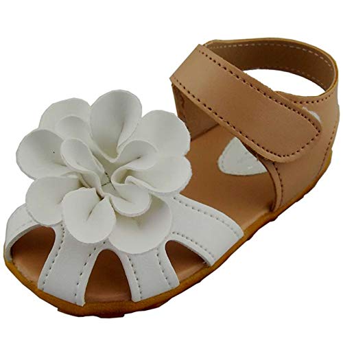 WUIWUIYU Baby Toddlers Little Flower Girls Soft Closed-Toe Princess Summer Shoes Water Flats Sandals Slippers White 8.5