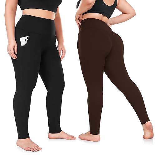 FULLSOFT 2 Pack Women's Plus Size Fleece Lined Leggings-Thermal High Waist Stretchy 1X-4X Yoga Pants for Winter Workout2