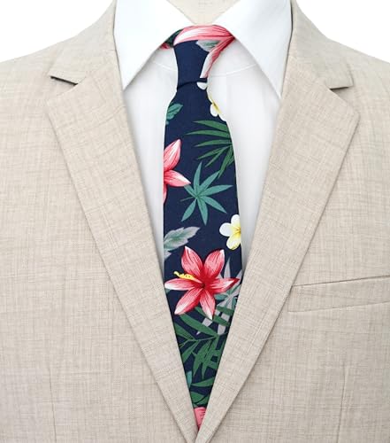 Image of BELLUNO Men's Cotton Floral Skinny Tie, 2.5 inch Width, with Gift Box