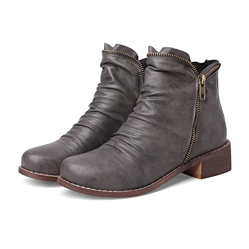 MRKEWUNEY Casual Ankle Boot for Women Low Heel Cowgirl Boots Chunky Heel Boots4