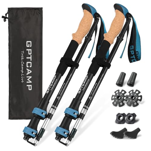 GPTCAMP Walking Sticks,Trekking Poles Collapsible Hiking Poles,Lightweight Folding Travel Walking Pole for Men Women,2pc Adjustable Hiking Stick with EVA Foam Grips for Backpacking,Blue by GPTCAMP - Used condition - US$24.38