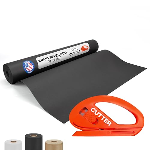 Image of Black Kraft Paper Roll 24 inch x 2160 inch (180 feet) with Cutter - USA-Made