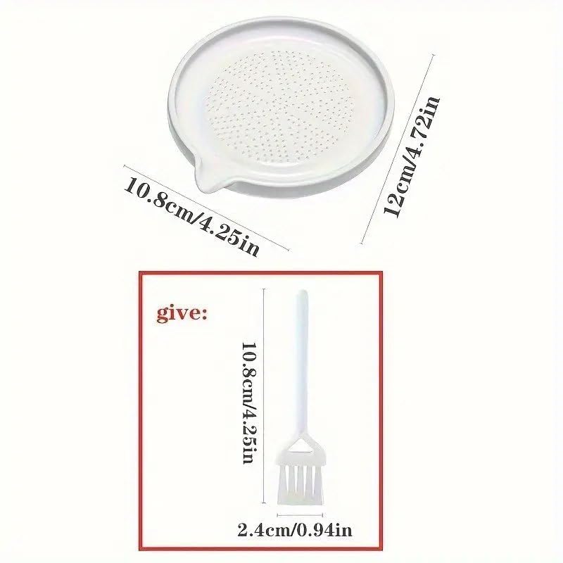 Image of Ceramic Garlic Grater Plate with Brush Manual Crusher Grinder Tool for Ginger, Garlic, Turmeric, Nutmeg, Fruits & Vegetables Durable, Easy to Clean, Non-Slip Kitchen Utensil (Medium)