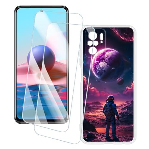 OAGELIM 2�Z�b�g �X�N���[���v���e�N�^�[ + �P�[�X Xiaomi Redmi Note 10 4G (6.43 �C���`) �Ƃ̌݊������� �A�[�e�B�X�e�B�b�N�J�X�^���v�����g�J�o�[�Ƌ����K���X�t�B���� �X�N���b�`�h�~ (�F����s�m)