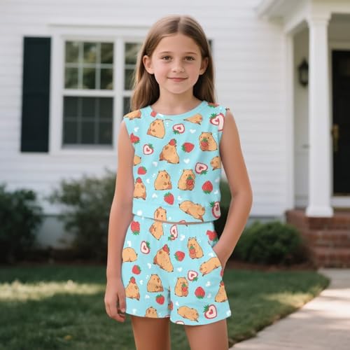 Girls Athletic Tank Top and Shorts 2 Piece Sleeveless Summer Outfits Tennis Clothes Size 5-143