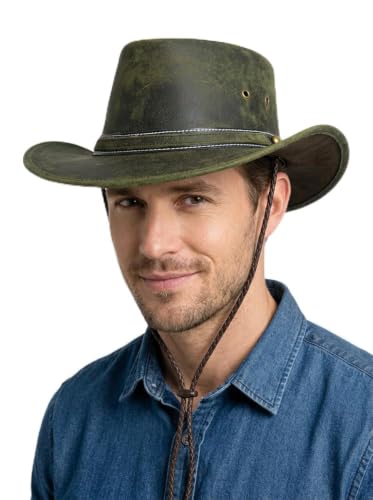 Image of HADZAM Leather Cowboy hat Shapeable into Outback hat, Australian Hats for Men & Women