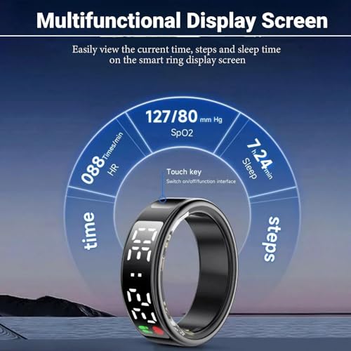 Anello fitness intelligente con touch screen, monitoraggio del sonno e dei passi, controllo della fotocamera gestuale, impermeabile IP68, monitoraggio della salute indossabile per iOS/Android