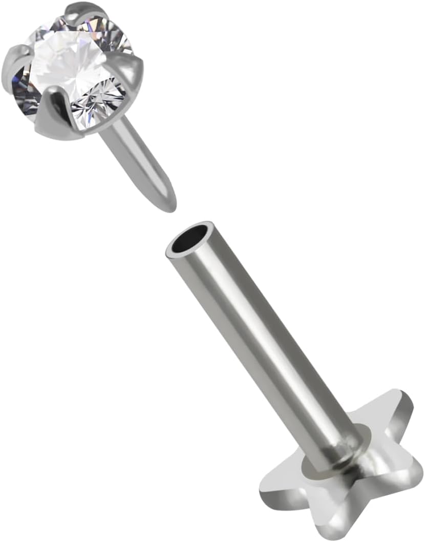 925 Sterling Silver Claw Set Round Cz Stone Push Fit Top 16 Gauge Star Base Tragus Labret - Tragus Bar Piercing - Helix Stud - Lip Piercing Body Jewelry