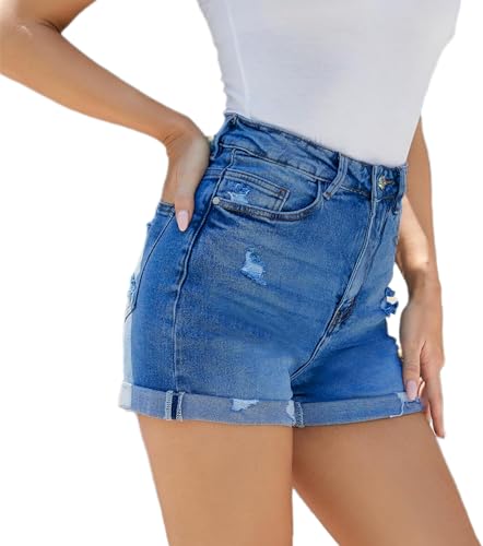 Image of PENTOO Women's Relaxed Fit Mid Rise Regular Length Denim Shorts