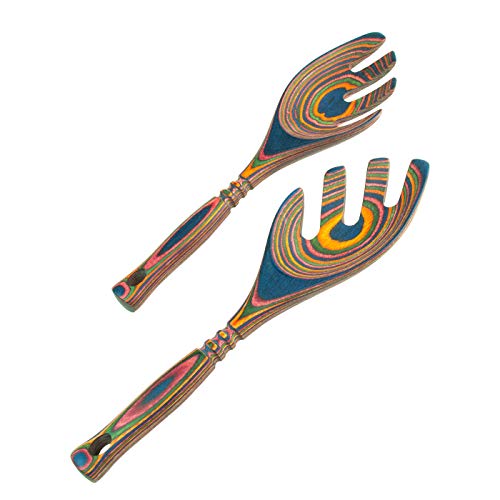 Island Bamboo Pakkawood 9-Inch Salad Leafs, Rainbow