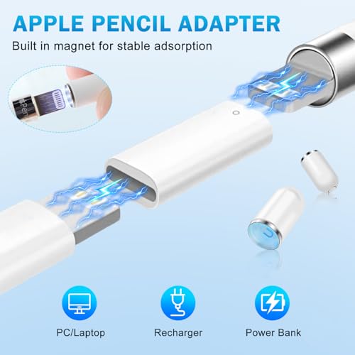 Image of TecoKart Accessories Set for Apple Pencil, 4 Pcs Tips Compatible with Apple Pencil 2nd /1st Generation, 2 Pcs Magnetic Replacement Caps and 1 Pcs Charging Adapter Compatible with Apple Pencil 1st Gen