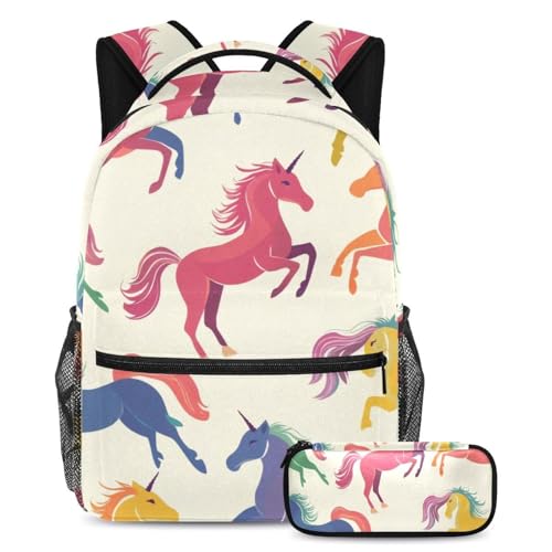 Sac d'école coloré avec fond licorne et trousse pour accompagner la rentrée des adolescents