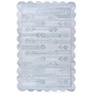 Handmade Wool Area Rug with Raised Floral Design – Neutral Tones, Scalloped Edges – Soft, Durable Accent for Living Room, Bedroom, or Entryway (Ice Blue, 10′ x 14′)
