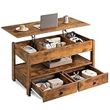 WLIVE Coffee Table, Lift Top Coffee Table with 2 Drawers, Large Storage and Open Shelf, Lift Tabletop for Living Room, Rustic Brown