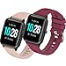 NineHorse Replacement Silicone Band Compatible with 19MM Veryfitpro Watch Bands ID205L ID205S ID205U ID205G ID205, Adjustable Watch Straps,LightPink+WineRed