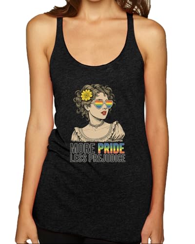 More Pride Less Prejudice Lesbian Gay Bi Trans Pride Month Rainbow LGBT Tri-Blend Racerback Tank Top Vintage Black Medium