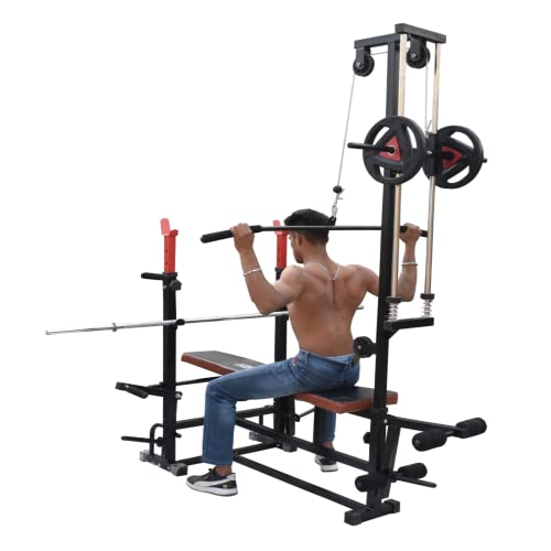 Image of HASHTAG FITNESS 20 In 1 Gym Benches For Home Gym With Latpull Down Machine Multipurpose Adjustable Workout Weight Bench For Full Body Incline /Decline Exercise For Home Gym, 250 Kg Limit, Silver
