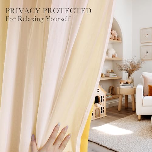Image of PONY DANCE Blackout Curtains, 52 W by 84 L, Lemon Yellow, 2 Pieces | Curtains 84 inches Long with Sheer Overlay Nursery Panels for Bedroom /Living /Dining Room