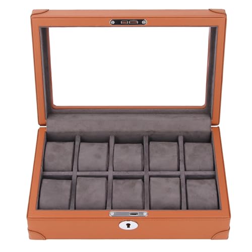 BAOFUYA Watch Box Organizer Pillow Case,Watch Organizer Display Case with Large Glass Lid Display Storage Case Jewelry Fiber Leather Watch Storage for Home Office