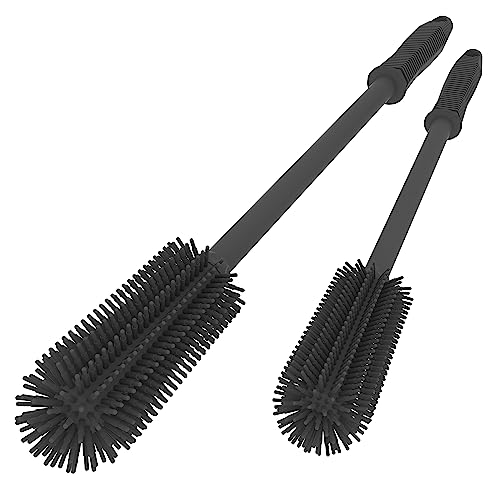 Silicone Bottle Cleaning Brush | 2 Pack| 15.7”+12.6” Water Bottle Brush Cleaner Brush For Hydro Flask,Glassware,Vacuum Sports Bottle&Vases,Water Bottle Cleaner Brush For Narrow Neck Containers #TOP13