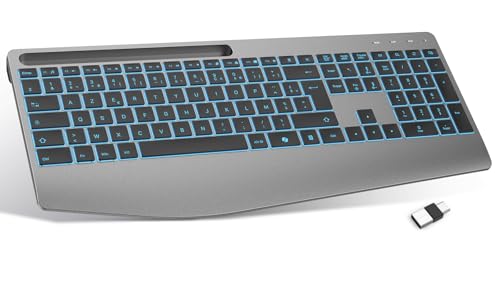 TECURS Clavier sans Fil Ergonomique avec Repose-Poignet, 2,4G Wireless Keyboard Silencieux Rechargeable avec Copilot, Rétroéclairé, Clavier Ordinateur AZERTY pour Windows 11/10/8/7/Vista/XP, Linux