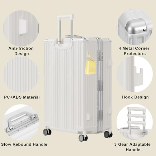 Image of AnyZip Carry On Luggage PC+ABS Aluminum Frame Zipperless Luggage Hard Shell Suitcase with TSA Lock Double Spinner Wheels 20 Inch White
