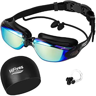 Swim Goggles with Cap, HiFives 4 in 1 Adult Swimming Goggles with Ear