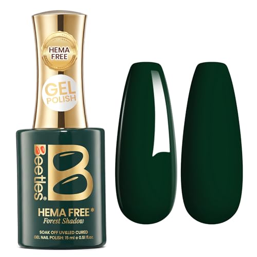 Image of Beetles Dark Green Gel Polish - Forest Shadow, 1pc 15ml Full Size HEMA-Free Deep Forest Green Fall Gel Polish Soak Off UV LED, Glossy Solid Color Nail Art Salon DIY Manicure