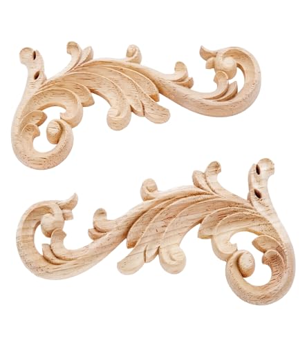 1-Pair Clear Carved Wood Appliques Onlay, 20x9cm/7.87x3.54inch, Door Decorative Excellent
