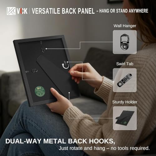 Image of VCK 8x10 Picture Frame Set of 3, Black Wood 8 x 10 Photo Frames for Wall Mounting Horizontally & Vertically