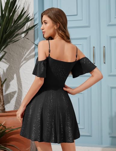 Image of Meetjen Women's Short Cocktail Dresses for Teens Formal Homecoming Sparkly Off Shoulder Tulle Sequin Prom Party Dress