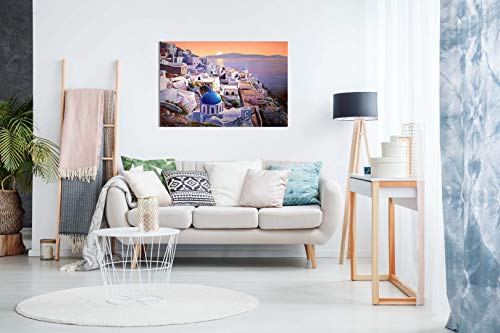 Santorini Greece At Sunset Canvas Wall Art Picture Print (24X16In) #TOP2